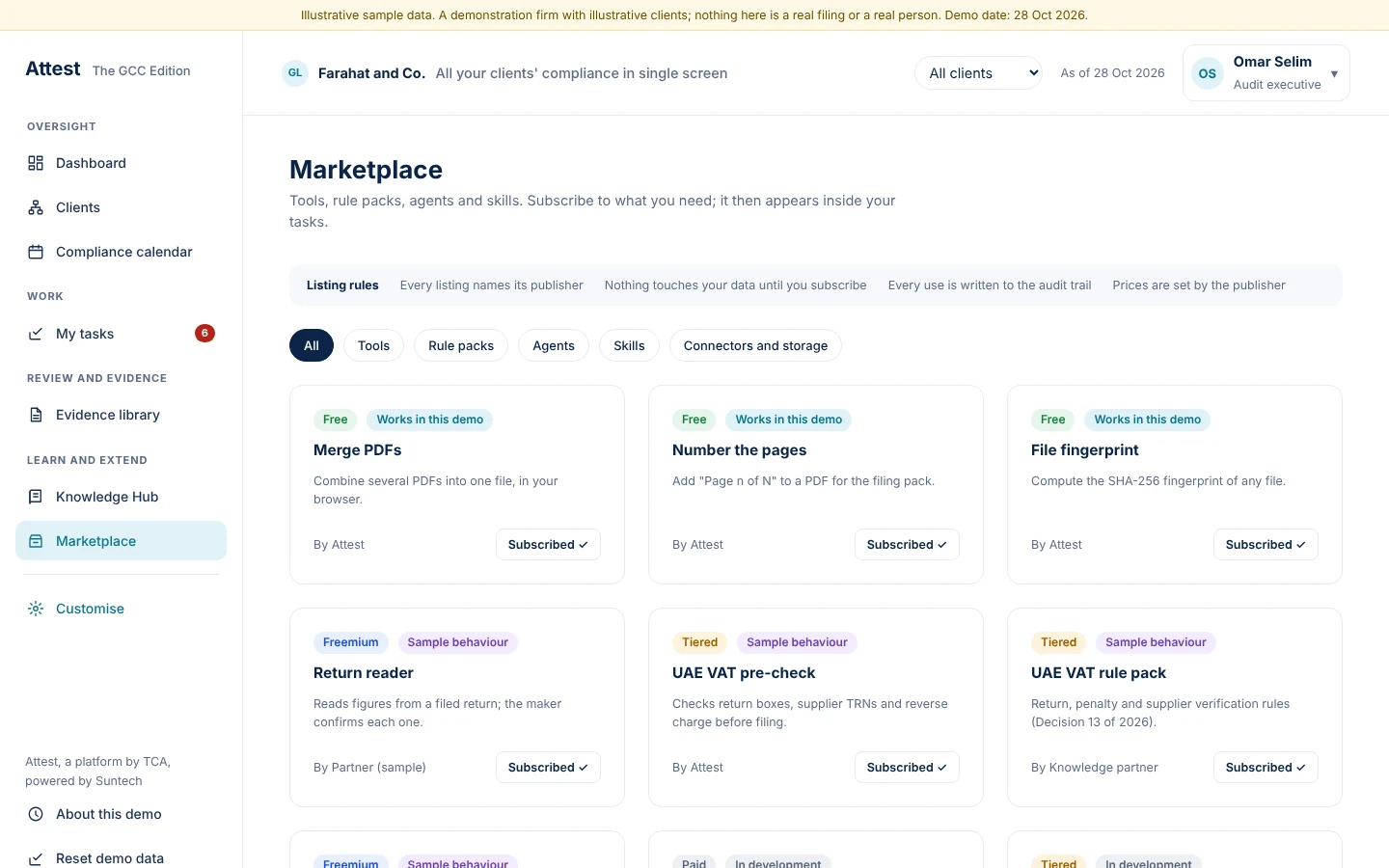 The Marketplace lists tools, rule packs, agents and skills